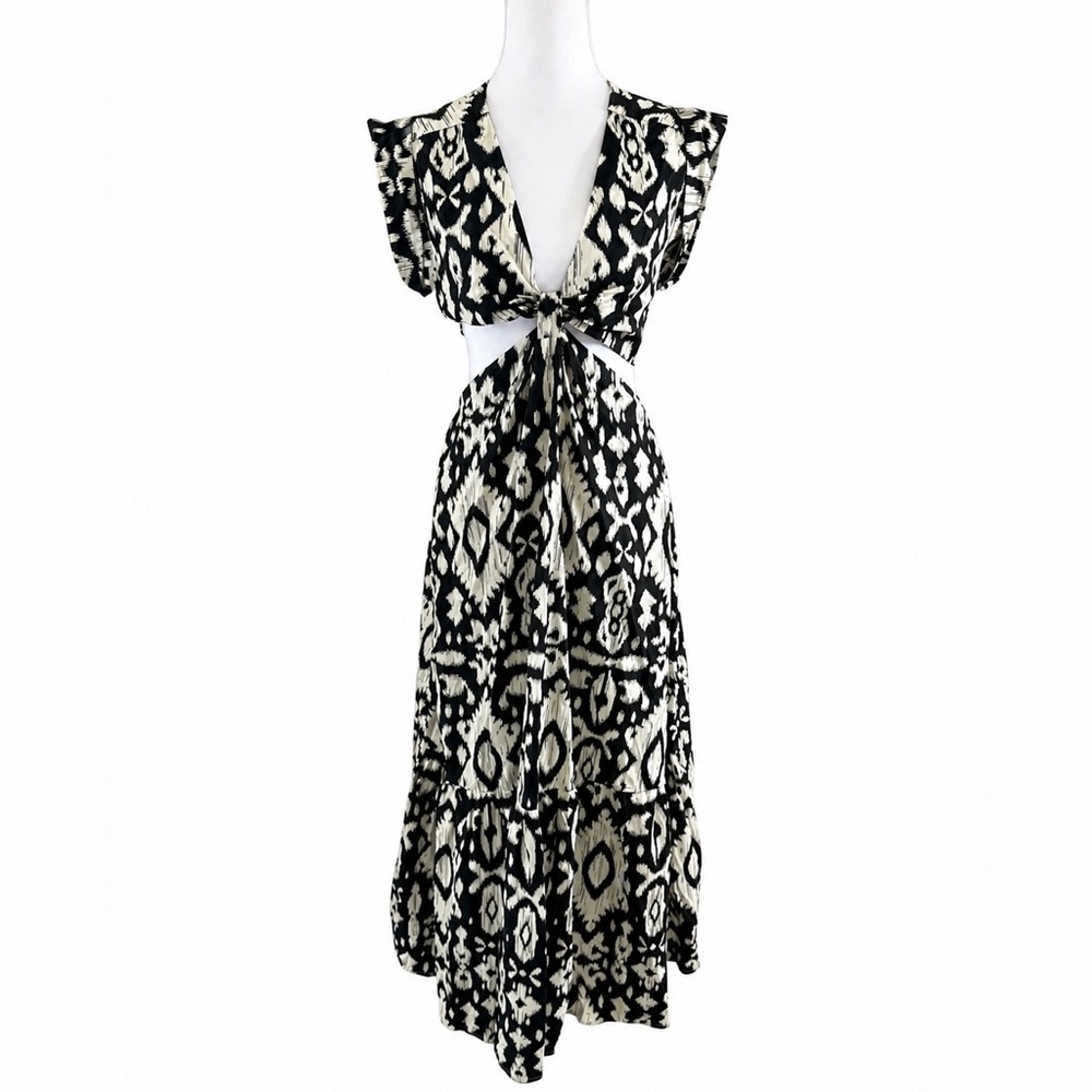 Steve Madden Cutout Tie Front Midi Dress Black & Cream Size S Like New